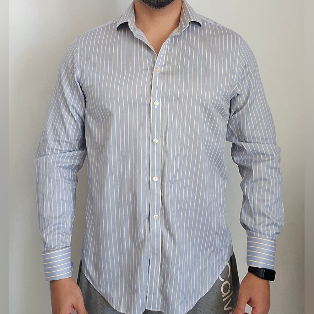 Charles Tyrwhitt Light Blue and White Striped Dress Shirt